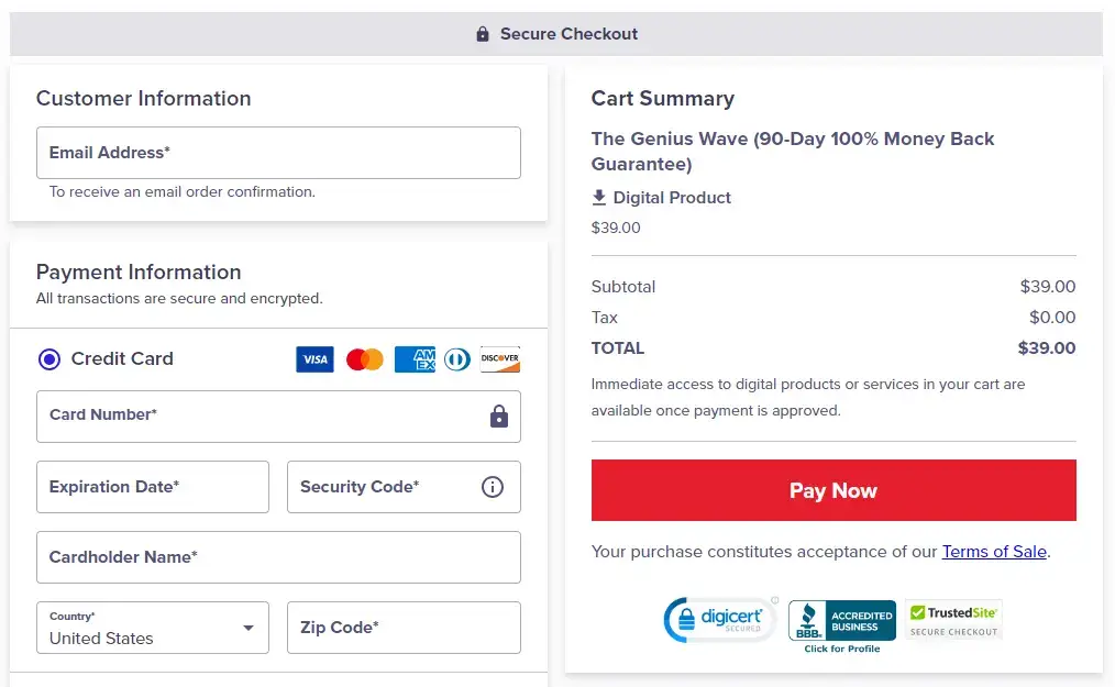 The Genius Wave Secure Checkout Page